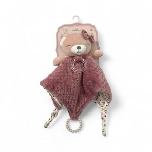 Dreamgro Pink Bear Flowers Security Blanket Blankie Lovey Plush Rattle Soft NEW